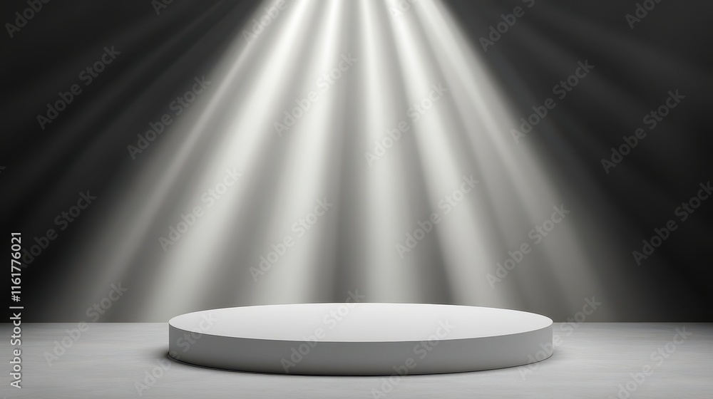 White Circular Platform Illuminated By Spotlight Rays White Circular Platform Illuminated By Spotlight Rays