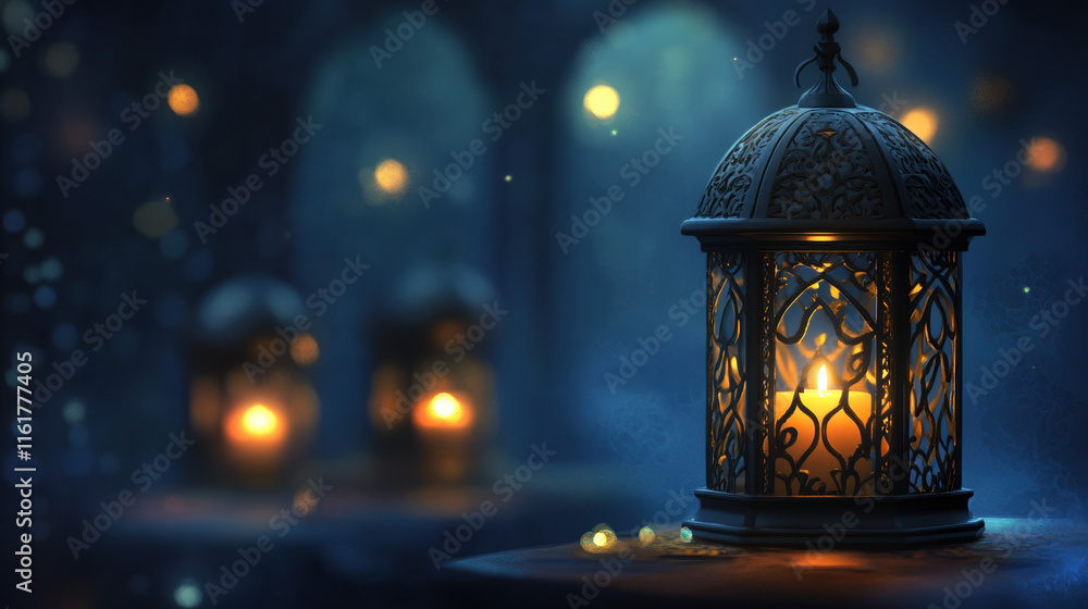 Ornate Lantern Illuminated With A Candle At Night Ornate Lantern Illuminated With A Candle At Night