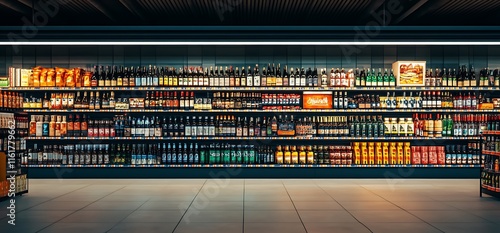 A well-stocked beverage aisle in a modern grocery store.