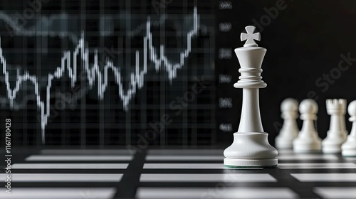 Strategic chess pieces on board with graph lines for analytical planning and decision making in game. photo