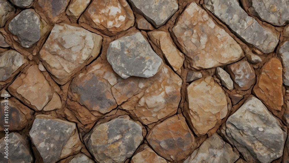 Fototapeta premium Bwonw stone texture. Mountain surface close-up. Distressed, сracked, collapsed, crumbled, broken. Generative Ai