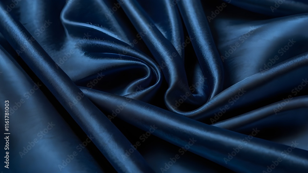 Obraz premium Dark blue satin texture background, wavy soft folds on the surface of the fabric