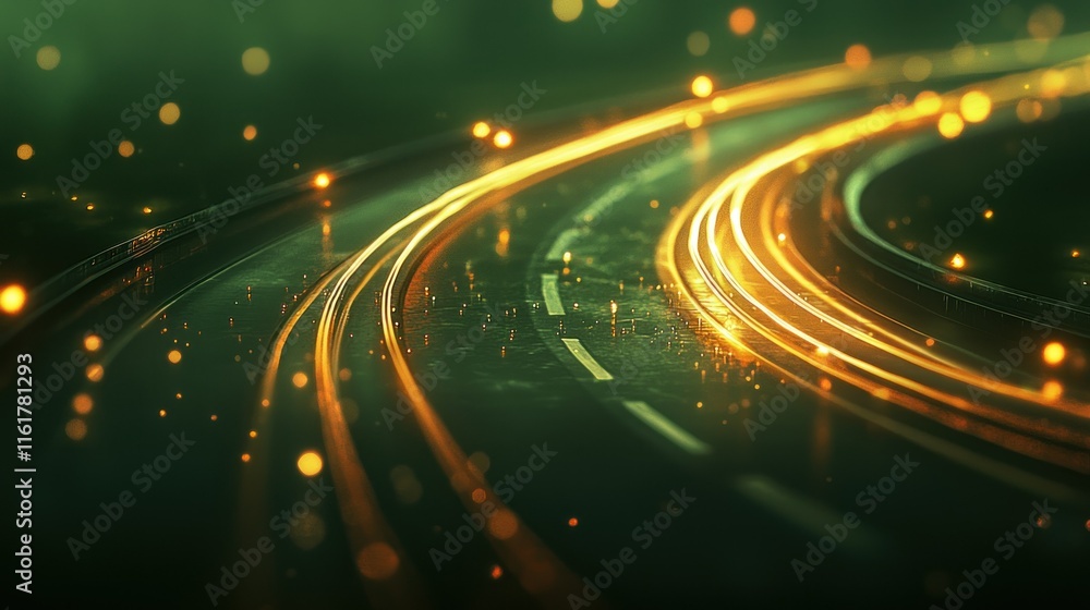 Abstract glowing curves and lines on dark green background. Abstract glowing curves and lines on dark green background.