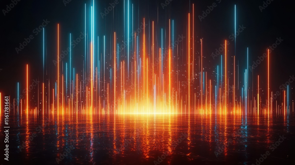 Abstract glowing lines cityscape reflection. Abstract glowing lines cityscape reflection.