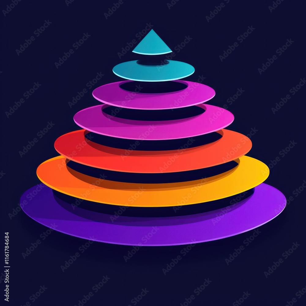 Abstract colorful layered pyramid, vibrant spectrum, geometric design, 3D illustration. Abstract colorful layered pyramid, vibrant spectrum, geometric design, 3D illustration.