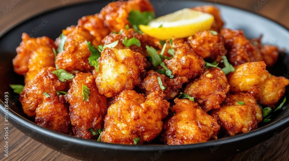 Crispy Golden Fried Cauliflower Bites with Fresh Lemon Garnish Crispy Golden Fried Cauliflower Bites with Fresh Lemon Garnish
