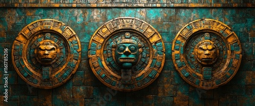 Mayan-Style Stone Carvings on Ancient Temple Wall