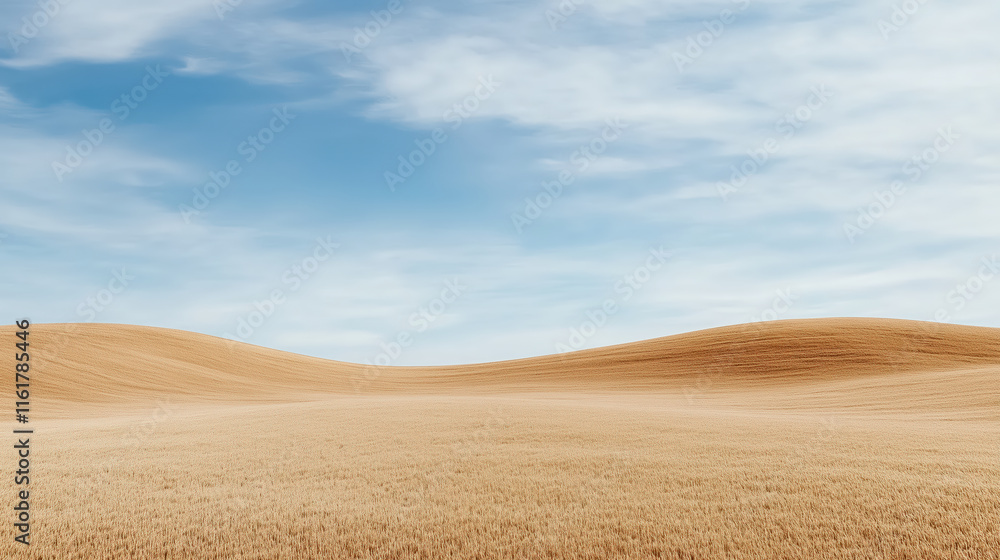 serene landscape featuring golden fields under blue sky