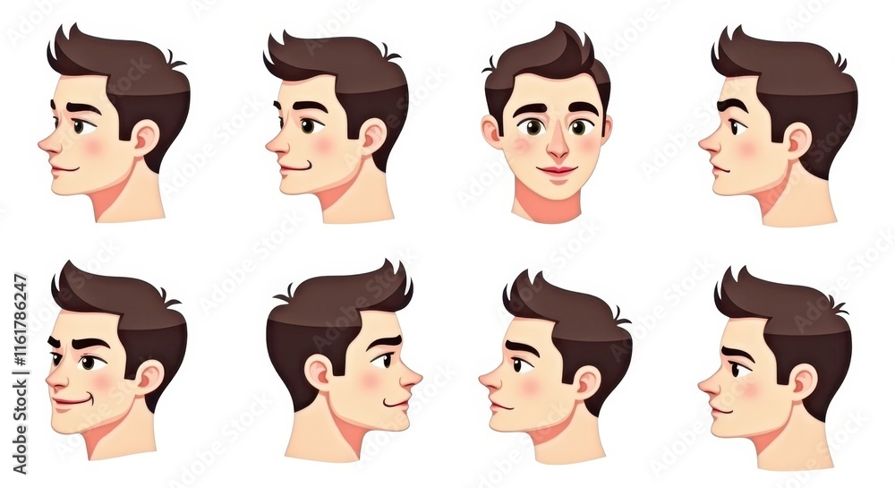 Cartoon Male Character Expressions Set with Multiple Angled Views, Ideal for Animation and Design Projects Cartoon Male Character Expressions Set with Multiple Angled Views, Ideal for Animation and Design Projects
