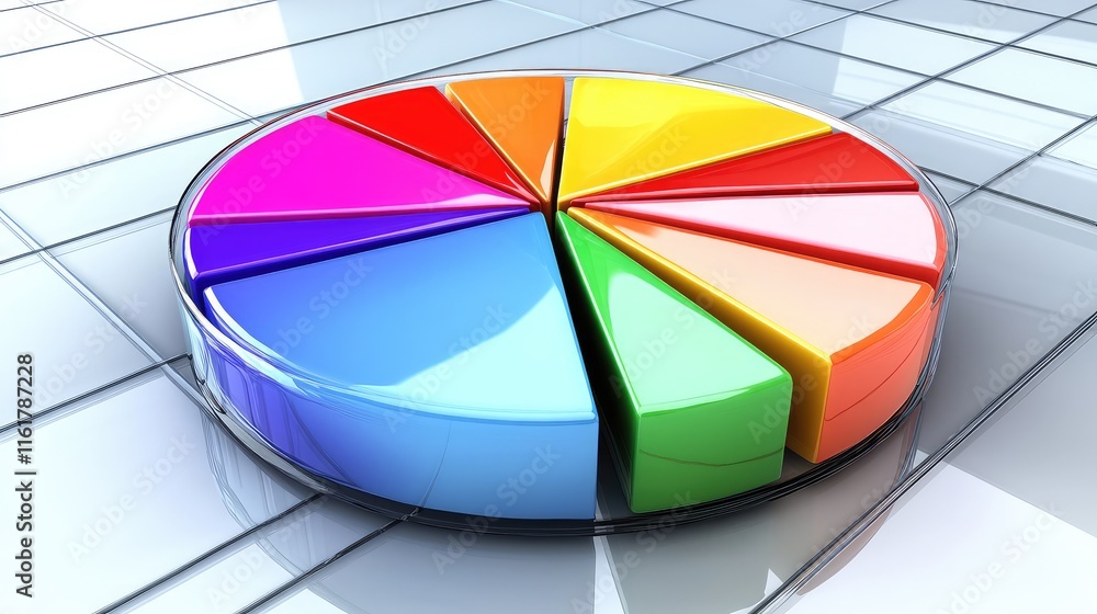 Obraz premium Vibrant Colorful Pie Chart on Glossy Surface for Data Visualization
