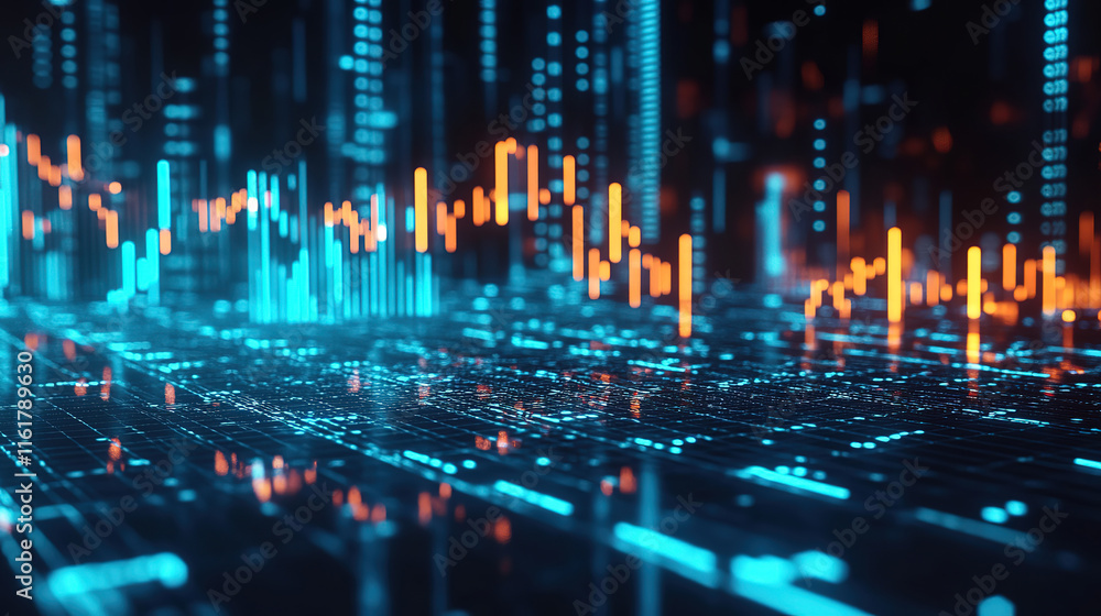 Obraz premium Glowing Blue Financial Chart on Grid Background for Modern Concepts