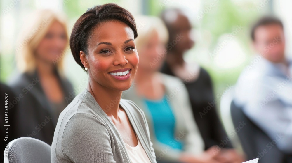 An HR representative explaining employee benefits to a group of new hires. An HR representative explaining employee benefits to a group of new hires.