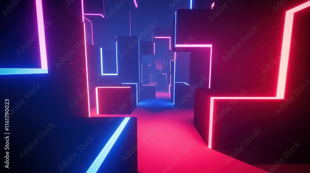 Abstract neon light tunnel with pink and blue glowing lines. Abstract neon light tunnel with pink and blue glowing lines.