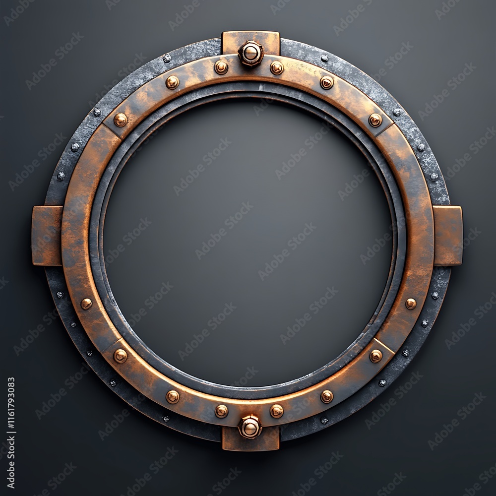 Obraz premium Circular copper and steel frame, steampunk style.