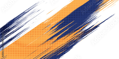 Фотография Abstract design with blue and orange brush strokes.eps10