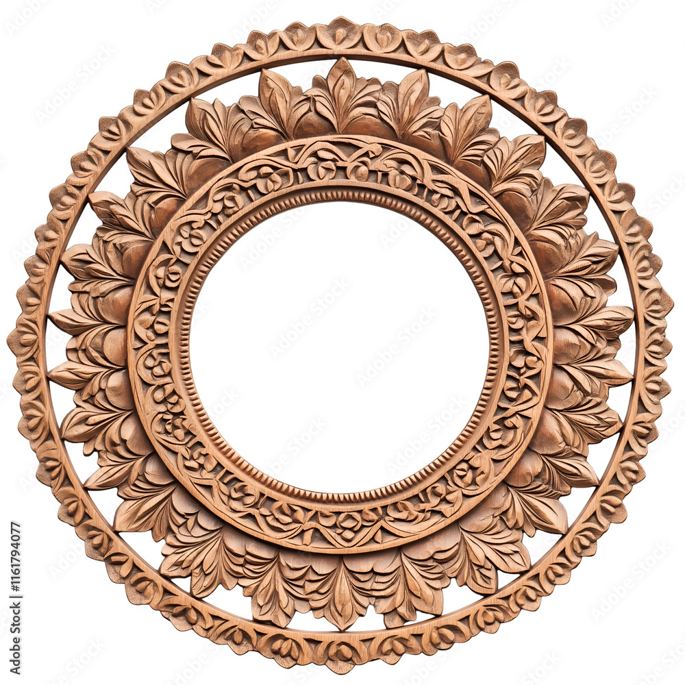 Intricate hand carved frame with an Indian mandala design, Isolated on transparent background cut out Intricate hand carved frame with an Indian mandala design, Isolated on transparent background cut out