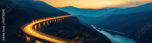Wallpaper Mural scenic mountain bridge illuminated by car trails at night Torontodigital.ca