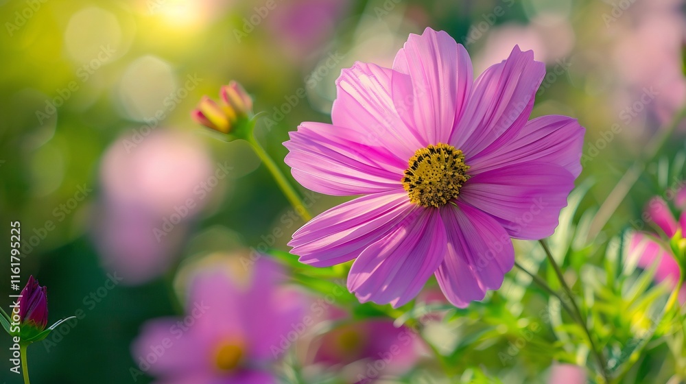 Cosmos Flower in Sunlight: A Delicate Pink Bloom Cosmos Flower in Sunlight: A Delicate Pink Bloom