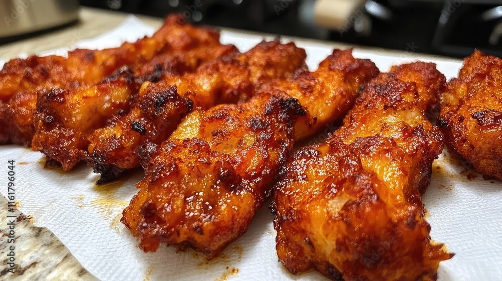 Crisp and Golden Chicken Wings Freshly Cooked on a Kitchen Counter Crisp and Golden Chicken Wings Freshly Cooked on a Kitchen Counter
