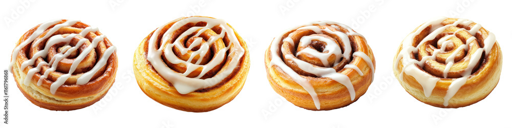 Fototapeta premium Delicious cinnamon rolls with icing drizzle, perfect for dessert lovers