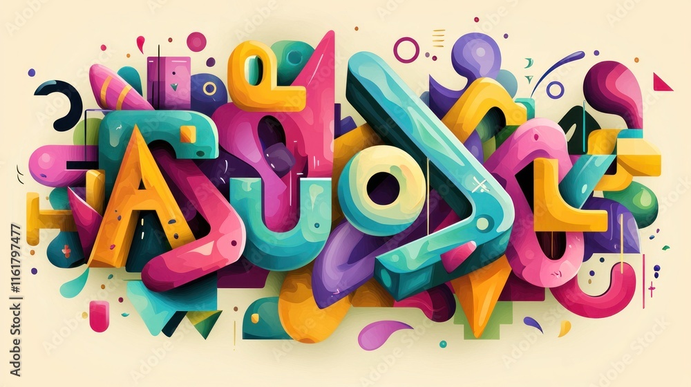 Fototapeta premium A fun typography piece with bright colors and unique letters that evoke a sense of joy.