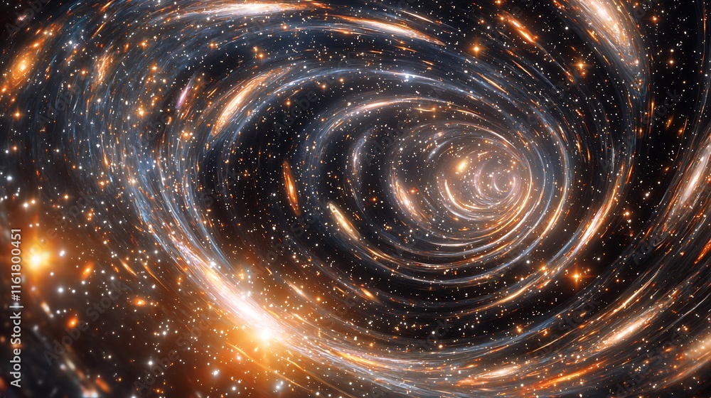 An infinite loop of swirling galaxies and radiant cosmic dust particles in space. An infinite loop of swirling galaxies and radiant cosmic dust particles in space.