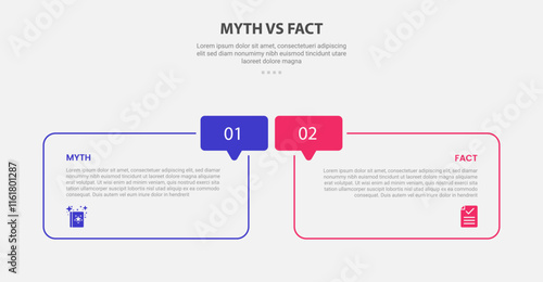 myth vs facts infographic outline style with 2 point comparison template with round box and callout discussion badge for slide presentation