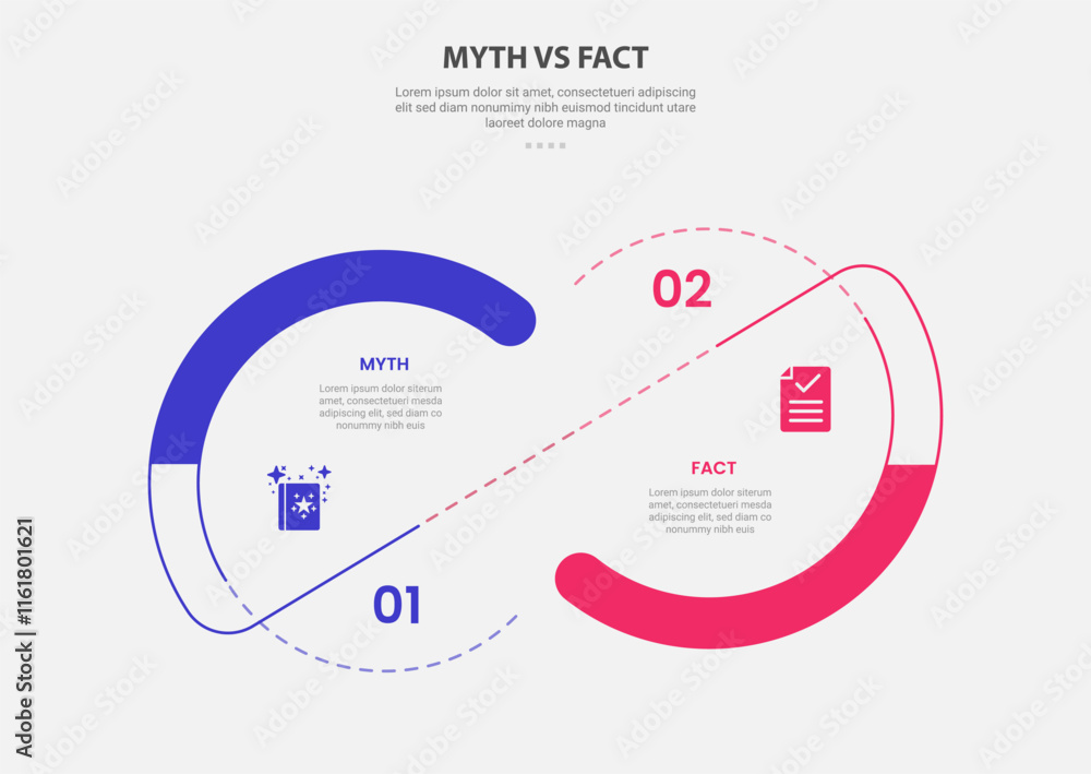 myth vs facts infographic outline style with 2 point comparison template with big circle and slice connection line for slide presentation myth vs facts infographic outline style with 2 point comparison template with big circle and slice connection line for slide presentation