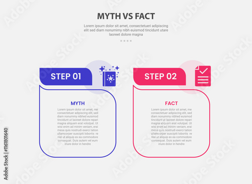 myth vs facts infographic outline style with 2 point comparison template with table box with fluid line like comment discussion shape for slide presentation