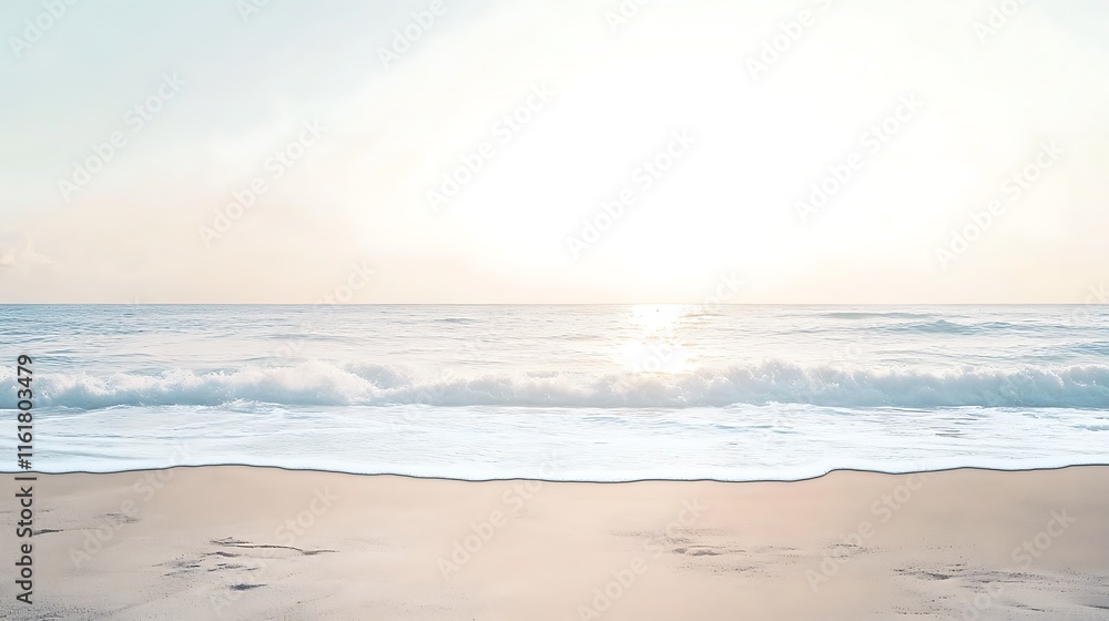 Obraz premium Serene Sunrise on a Sandy Beach Tranquil Ocean Waves at Dawn