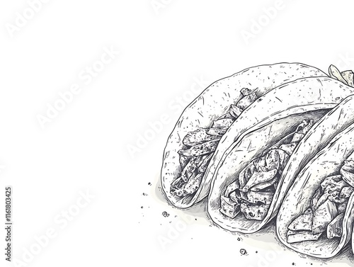 Delicious Hand-Drawn Tacos Illustration with Copy Space