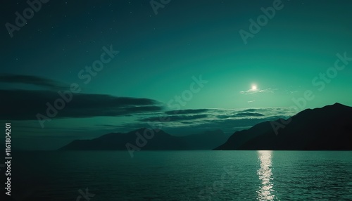 Northern lights and full moon, Vareidet, Flakstad, Lofoten, Nordland, Norway 7 photo