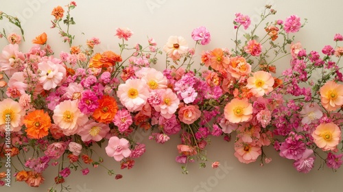 Wallpaper Mural Dense floral border of pink and orange ranunculus and poppy Torontodigital.ca