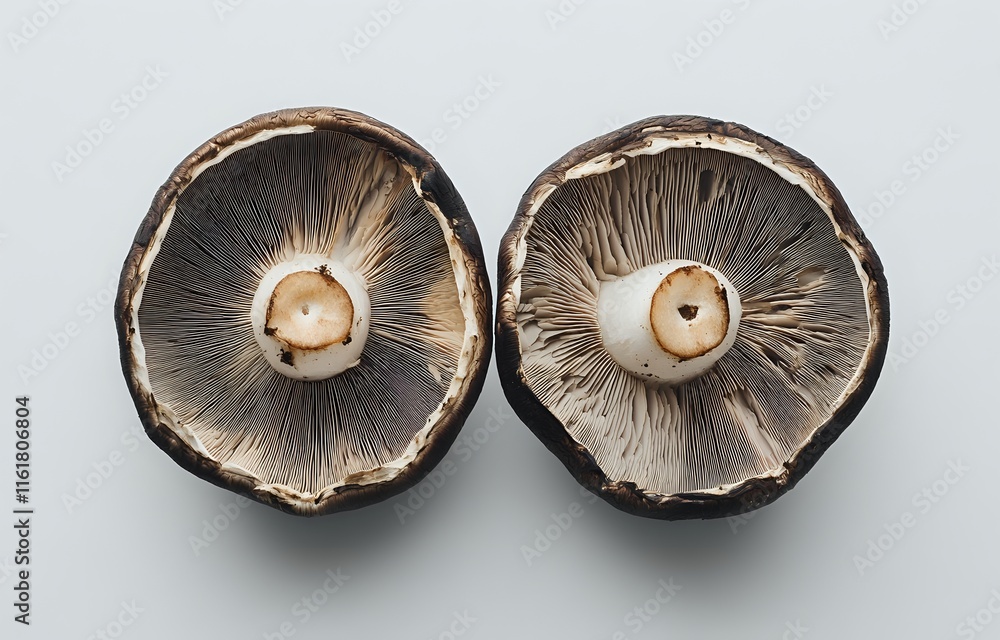 Two Portobello Mushrooms, Close-up View Two Portobello Mushrooms, Close-up View