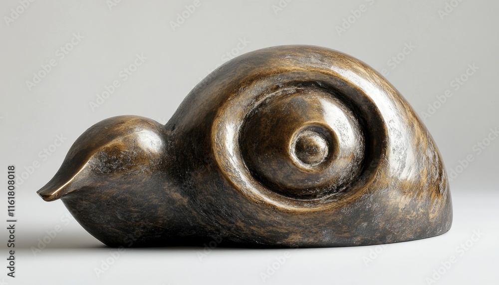 A stylized bronze sculpture of a snail, showcasing smooth curves and elegant design. A stylized bronze sculpture of a snail, showcasing smooth curves and elegant design.