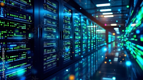 Data center room showing server racks and supercomputer equipment. concept of modern technology