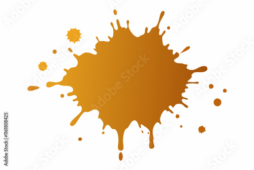 Ochre paint splatter on white background