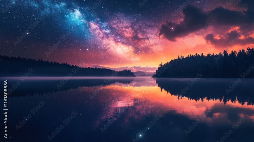 Milky Way Reflection: A Serene Nightscape Milky Way Reflection: A Serene Nightscape
