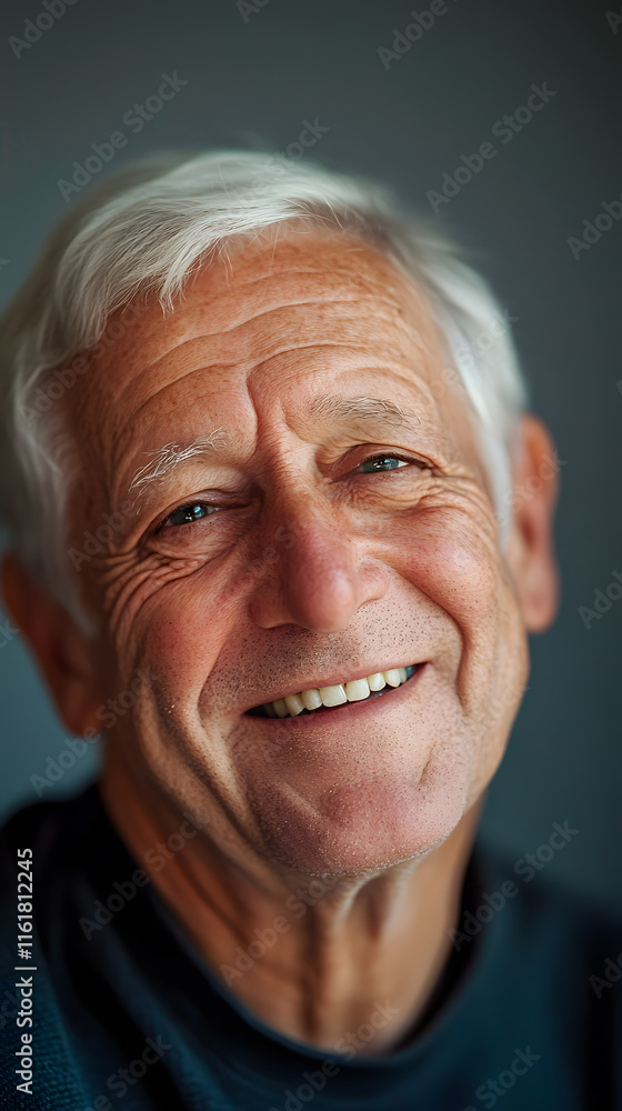 Engaging portrait of smiling Caucasian elder man with serene expression on clean backdrop Engaging portrait of smiling Caucasian elder man with serene expression on clean backdrop