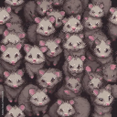 Pixel art featuring a bustling rat community against a dark backdrop.