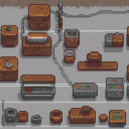 Pixel art screenshot of a computer screen with organized boxes