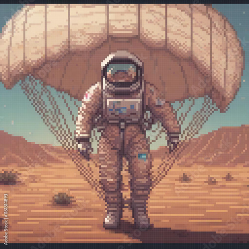 Astro-adventure: Space-suited astronaut ready for a parachute descent.