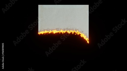 Burning blank old page using for template,Burning old paper animation on black background