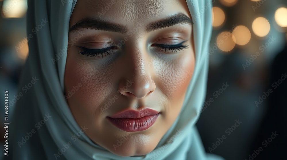 Serene Woman in Light Hijab: A Portrait of Tranquility Serene Woman in Light Hijab: A Portrait of Tranquility