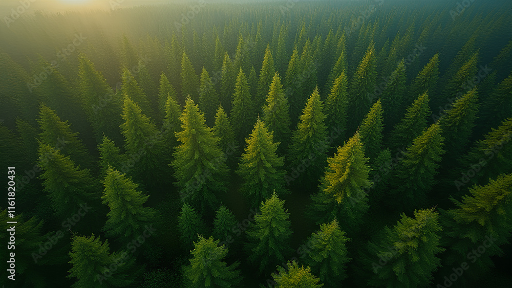 Aerial view of a serene green forest Aerial view of a serene green forest