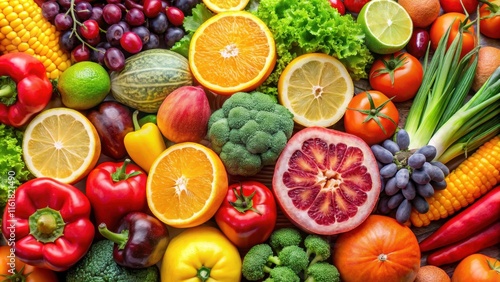 Wallpaper Mural Close up of various fruits and vegetables rich in Vitamin C , Citrus, strawberries, bell peppers, kiwi, broccoli Torontodigital.ca