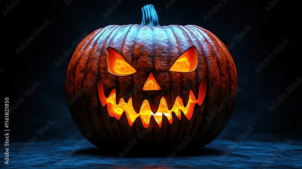 Fototapeta premium [Halloween Jack O Lantern Decor] Halloween Classic Jack-O'-Lantern Candlelit Pumpkin Decoration