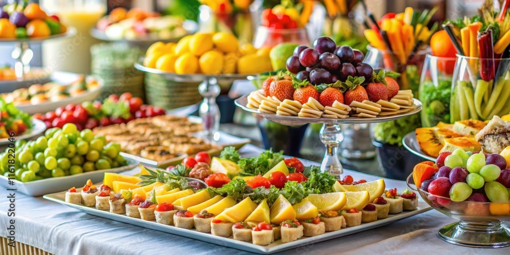 Catering buffet table with assorted appetizers and a colorful fruit platter , catering, buffet, table Catering buffet table with assorted appetizers and a colorful fruit platter , catering, buffet, table