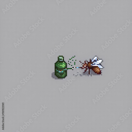 Cute pixel art of a tiny insect holding a green bottle, perfect for collectors and fans of retro graphics.