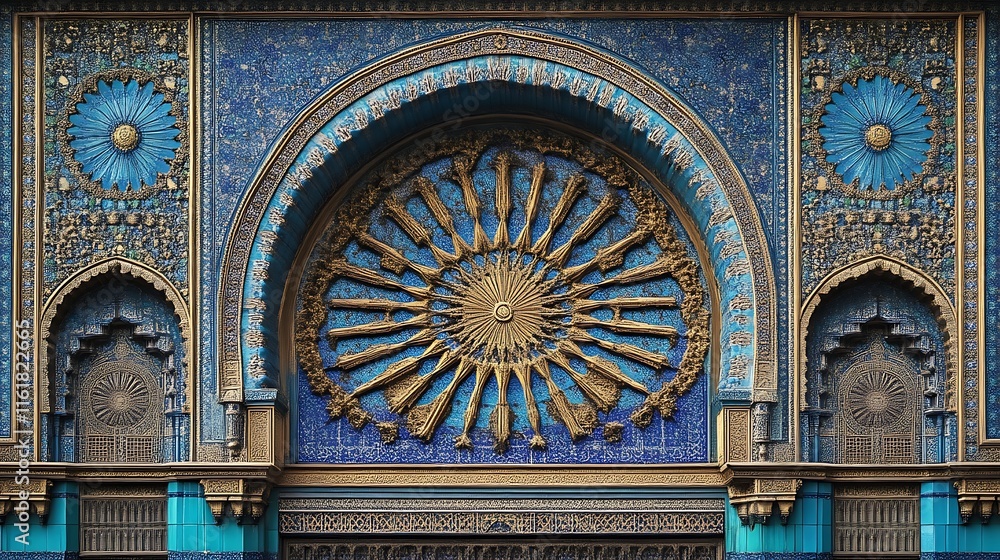 Obraz premium Ornate Blue Mosaic Architectural Detail Featuring Sunburst Design